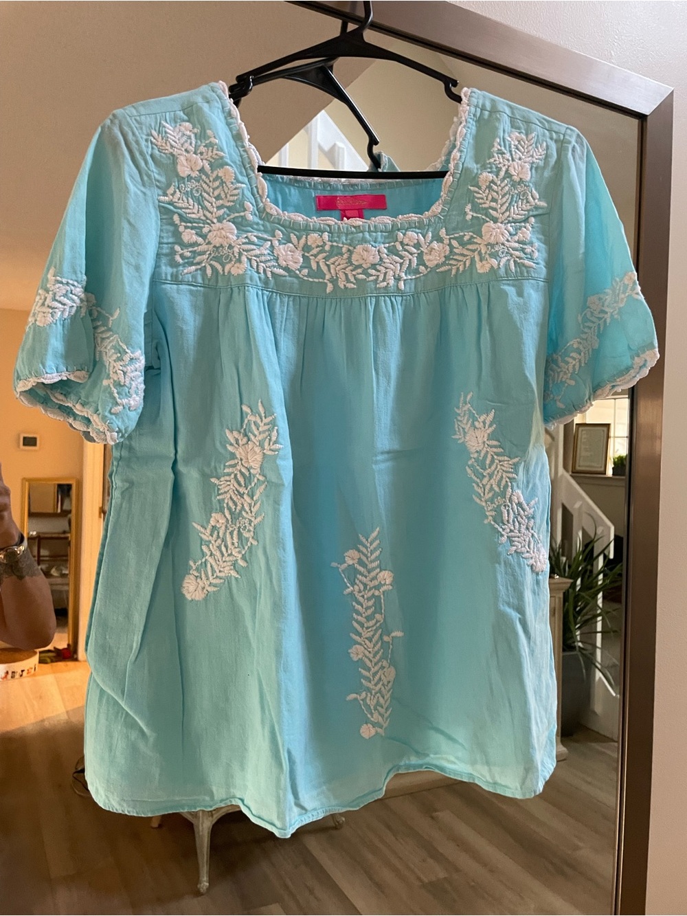 Lilly Pulitzer Aqua Blue Embroidered Square-Neck Tunic